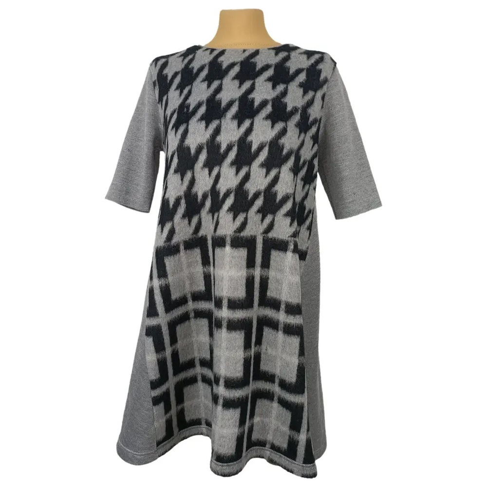 Marella Sport Wool Blend Houndstooth Geometric A-Line Dress L